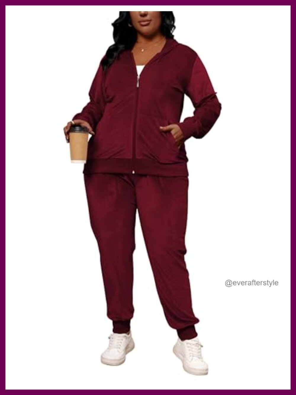 Plus Size Velour Two Piece Tracksuit Set Zip Hoodie Sweatpants Loungewear
